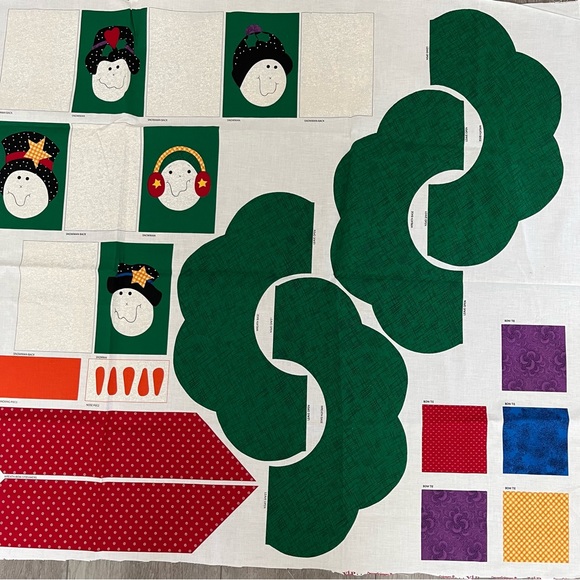 Vintage Fabric Panel Christmas Holiday Snowman Wreath Winter Dream Spinners - Picture 4 of 7